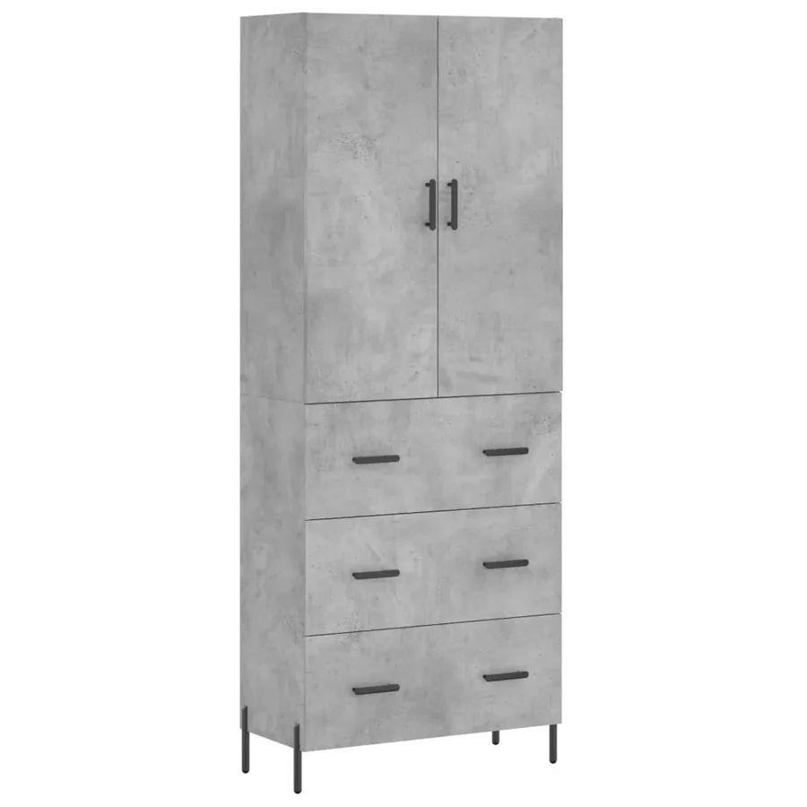 Buffet haut Gris béton 69,5x34x180 cm Bois d'ingénierie - 2