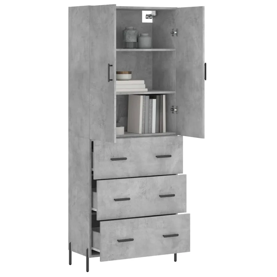 Buffet haut Gris béton 69,5x34x180 cm Bois d'ingénierie - 3
