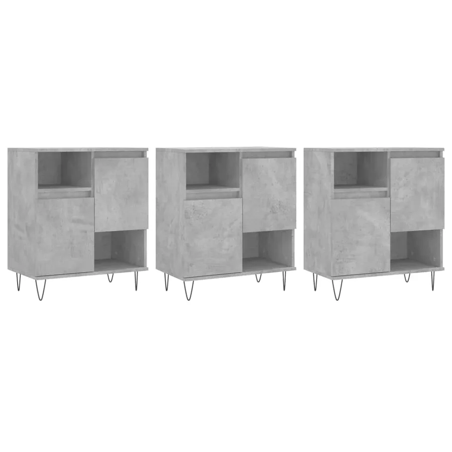 Buffets 3 pcs gris béton bois d'ingénierie - 2