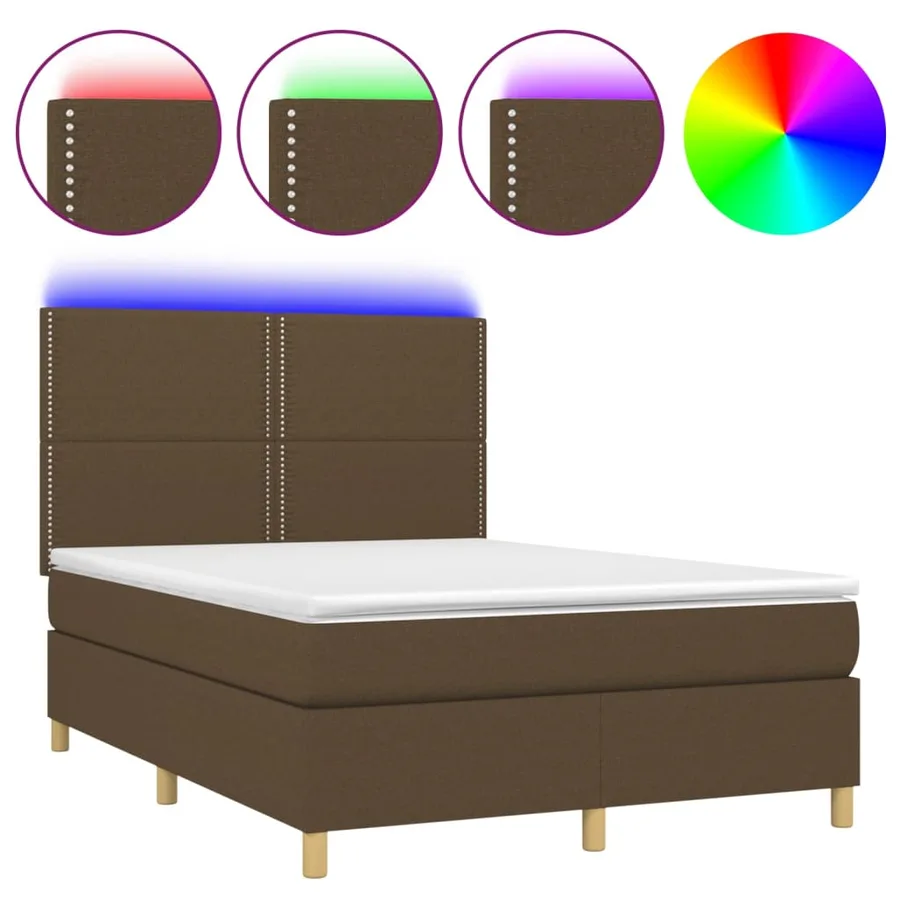 Sommier à lattes de lit matelas et LED Marron foncé 140x200 cm - 2
