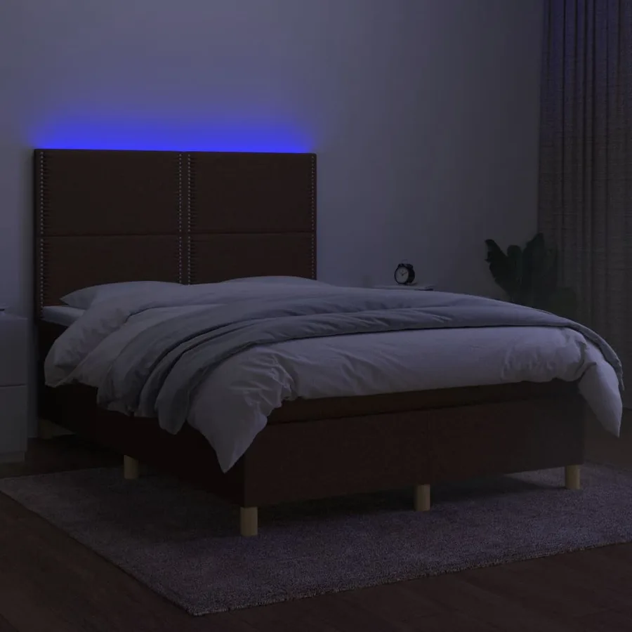 Sommier à lattes de lit matelas et LED Marron foncé 140x200 cm - 4