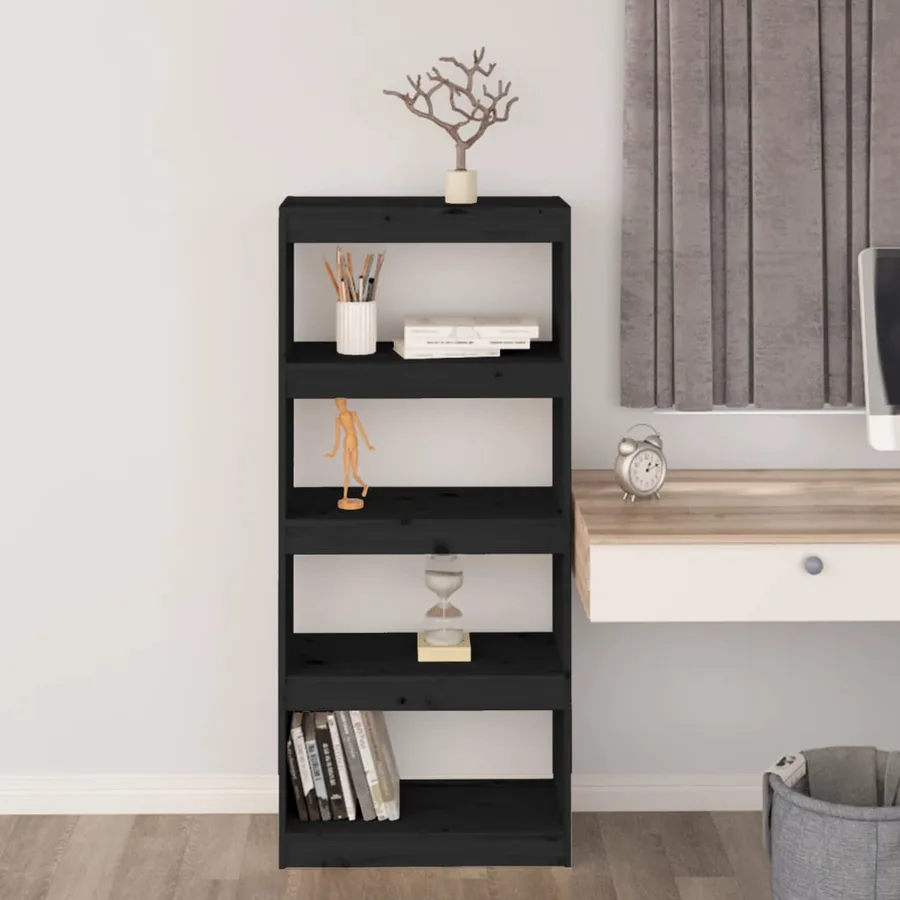 Bibliothèque/Séparateur de pièce Noir 60x30x135,5 cm Pin massif - 3