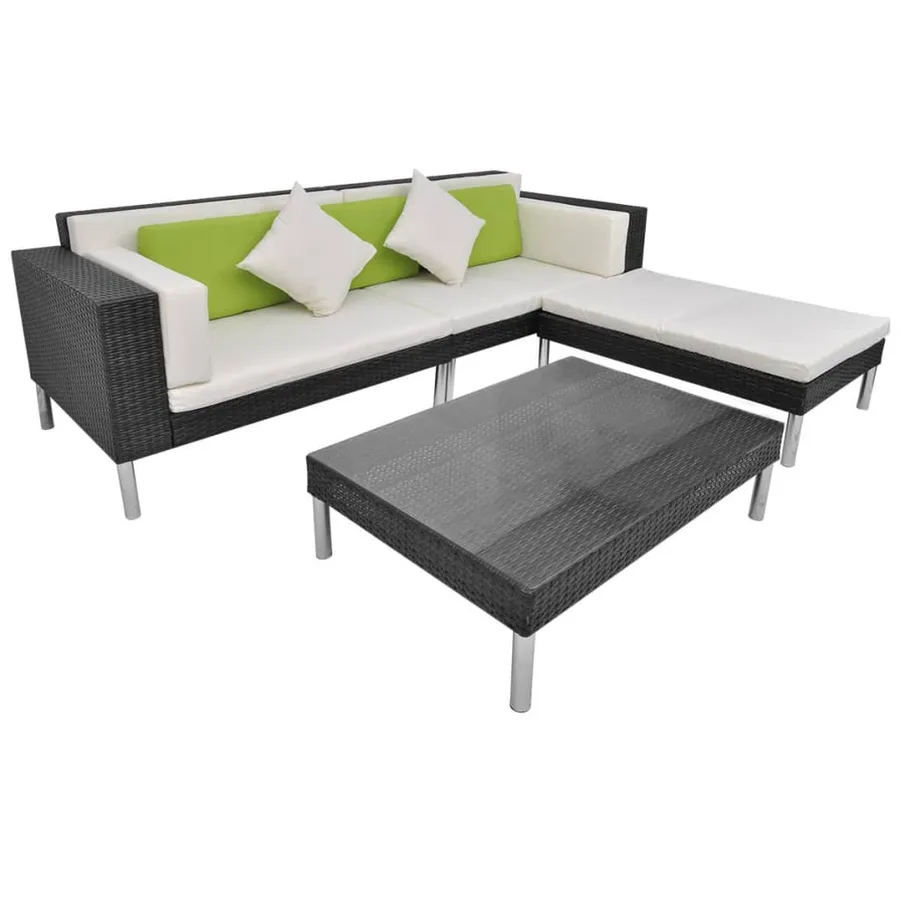 Salon de jardin 4 pcs avec coussins Résine tressée Noir - 2