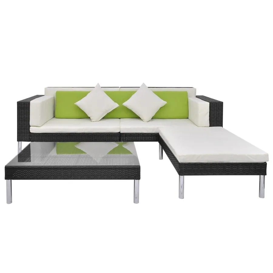 Salon de jardin 4 pcs avec coussins Résine tressée Noir - 3