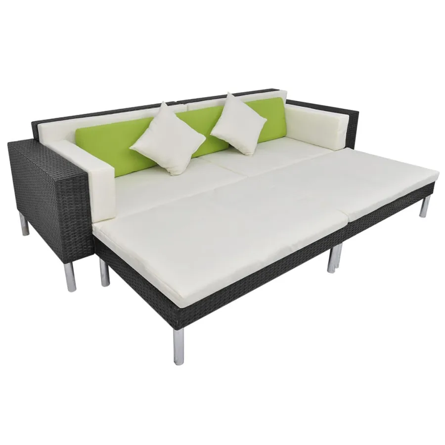 Salon de jardin 4 pcs avec coussins Résine tressée Noir - 4