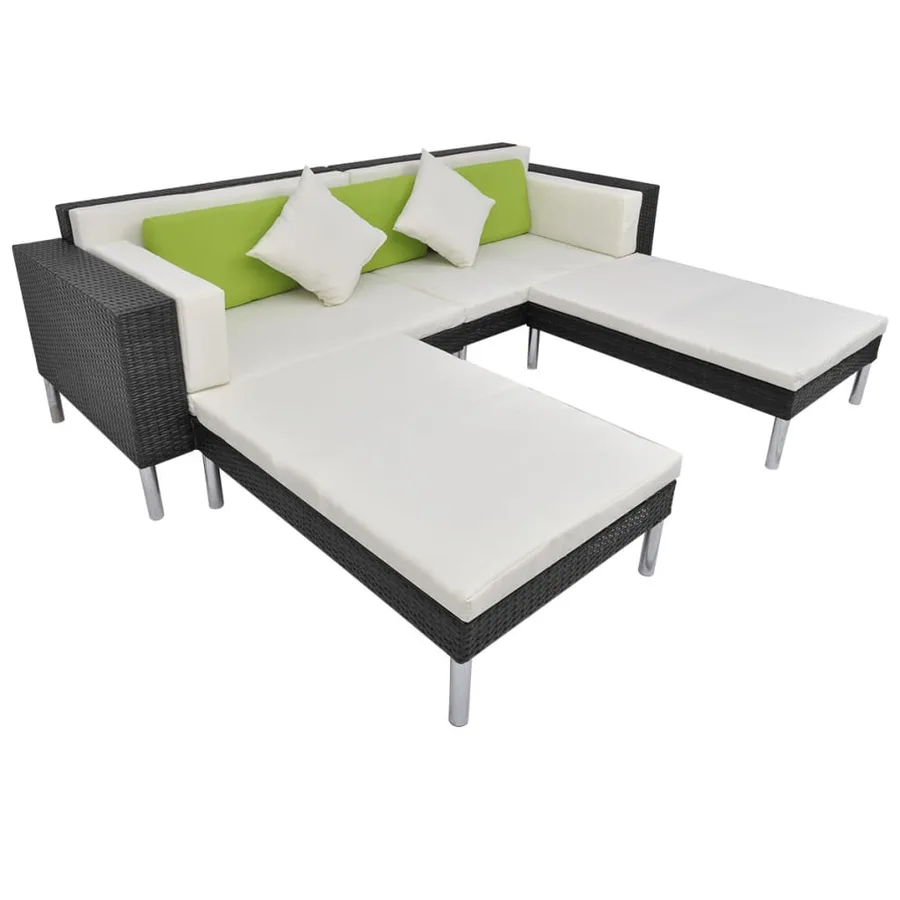 Salon de jardin 4 pcs avec coussins Résine tressée Noir - 5