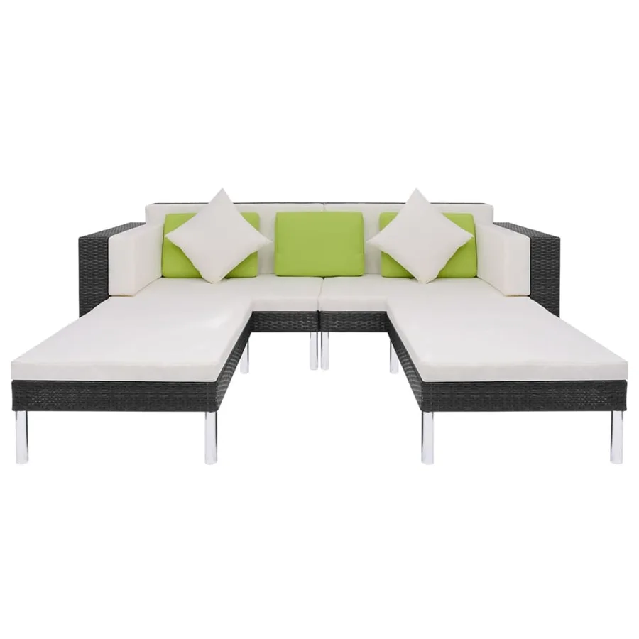 Salon de jardin 4 pcs avec coussins Résine tressée Noir - 7