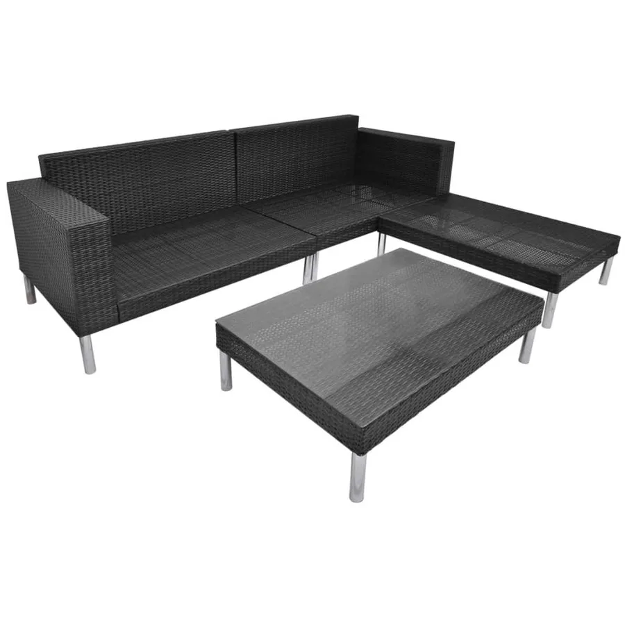 Salon de jardin 4 pcs avec coussins Résine tressée Noir - 8