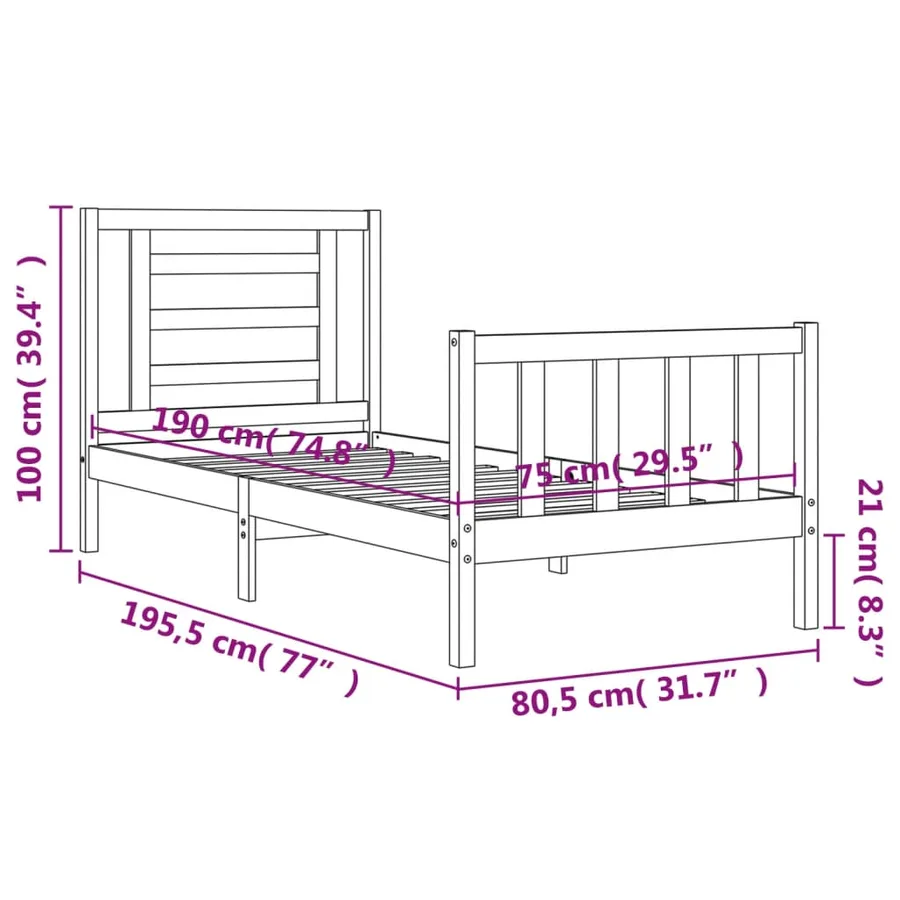 Cadre de lit sans matelas noir bois de pin massif - 12