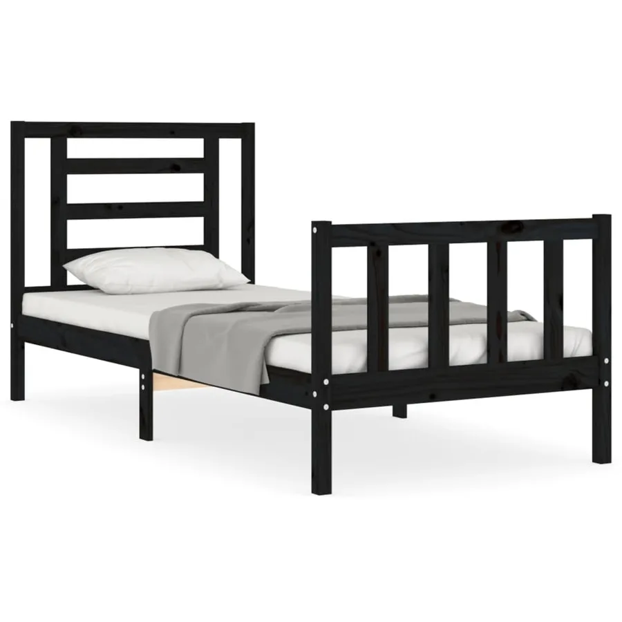 Cadre de lit sans matelas noir bois de pin massif - 2