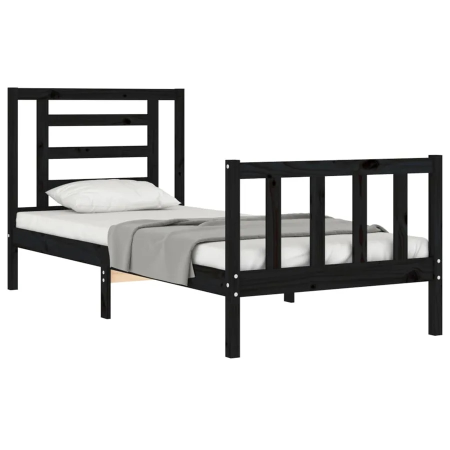Cadre de lit sans matelas noir bois de pin massif - 4