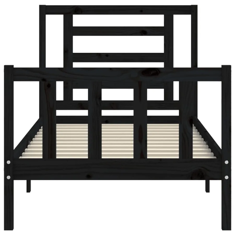 Cadre de lit sans matelas noir bois de pin massif - 6