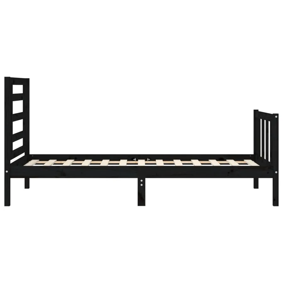 Cadre de lit sans matelas noir bois de pin massif - 7