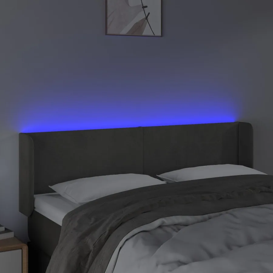 Tête de lit à LED Gris foncé 147x16x78/88 cm Velours - 4