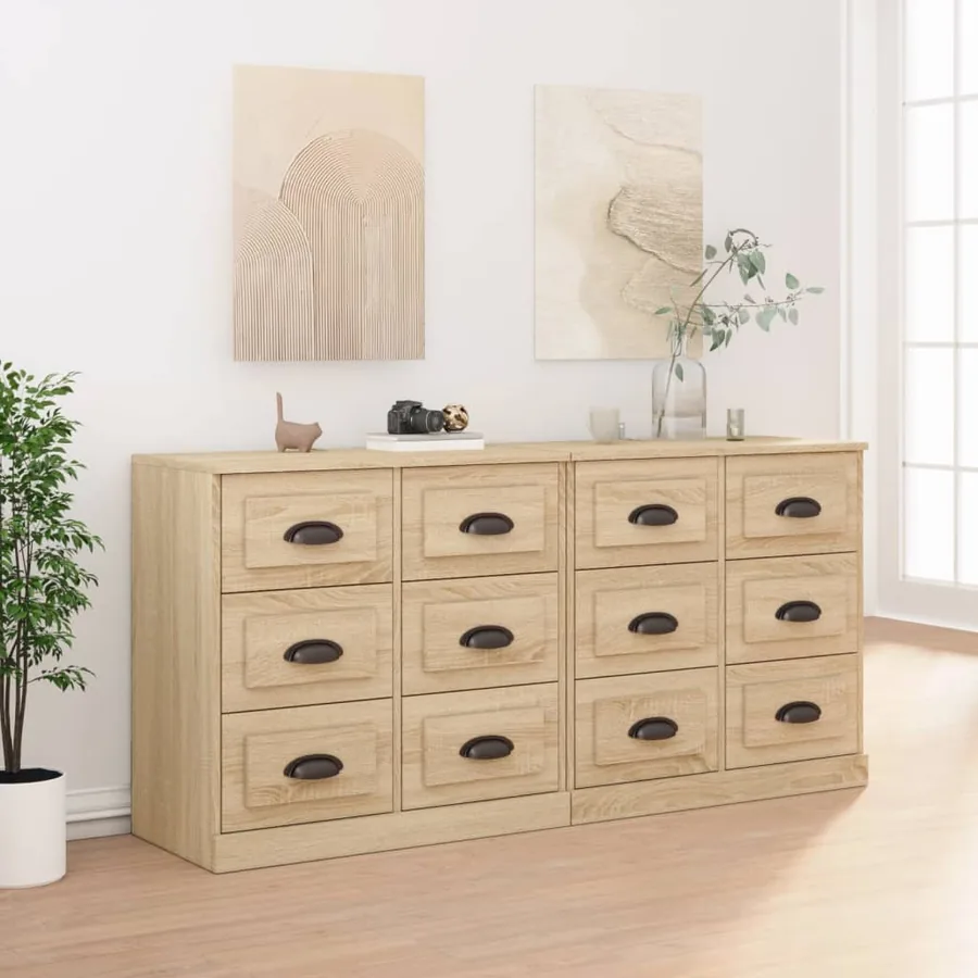 Buffets 2 pcs chêne sonoma bois d'ingénierie