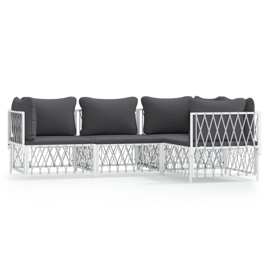 Salon de jardin 4 pcs avec coussins blanc acier - 2