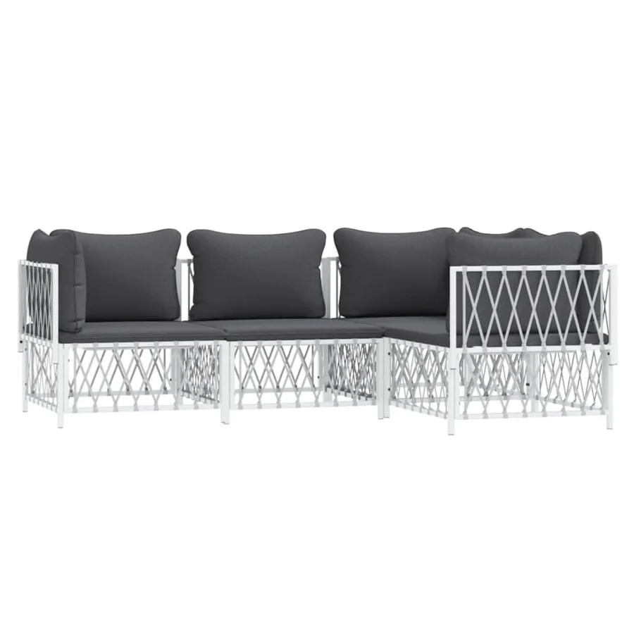 Salon de jardin 4 pcs avec coussins blanc acier - 3