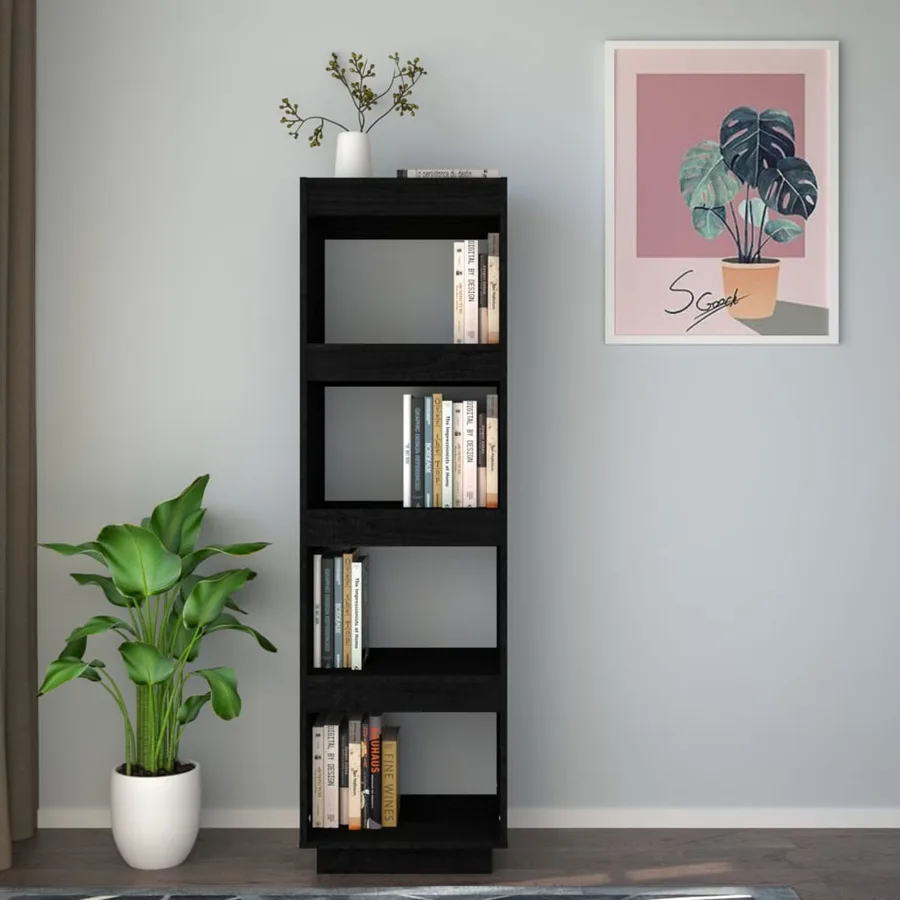 Bibliothèque/Séparateur de pièce Noir 40x35x135 cm Pin massif - 3