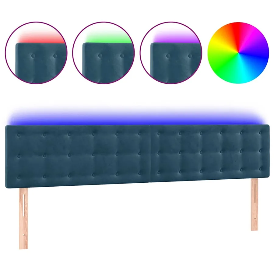 Tête de lit à LED Bleu foncé 180x5x78/88 cm Velours - 2