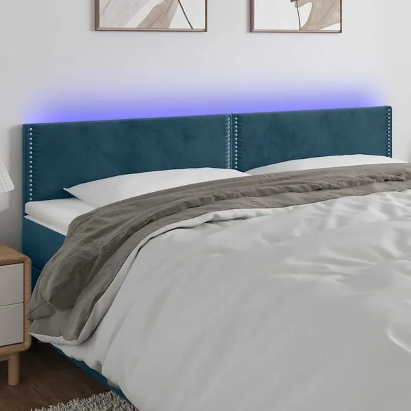Tête de lit à LED Bleu foncé 160x5x78/88 cm Velours