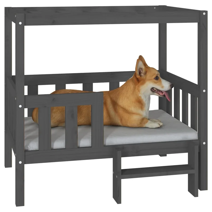 Lit pour chien Gris 95,5x73,5x90 cm Bois de pin solide - 4