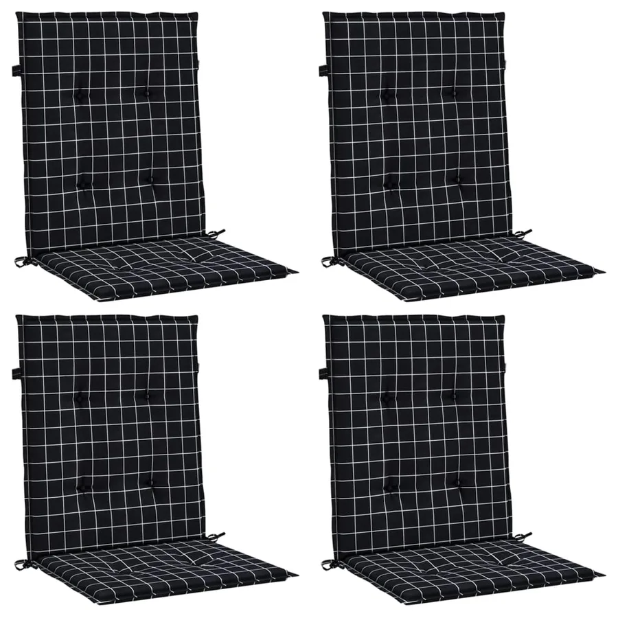 Coussins de chaise à dossier bas lot de 4 noir à carreaux tissu - 3