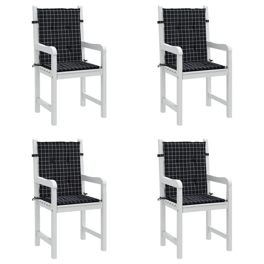 Coussins de chaise à dossier bas lot de 4 noir à carreaux tissu - 4