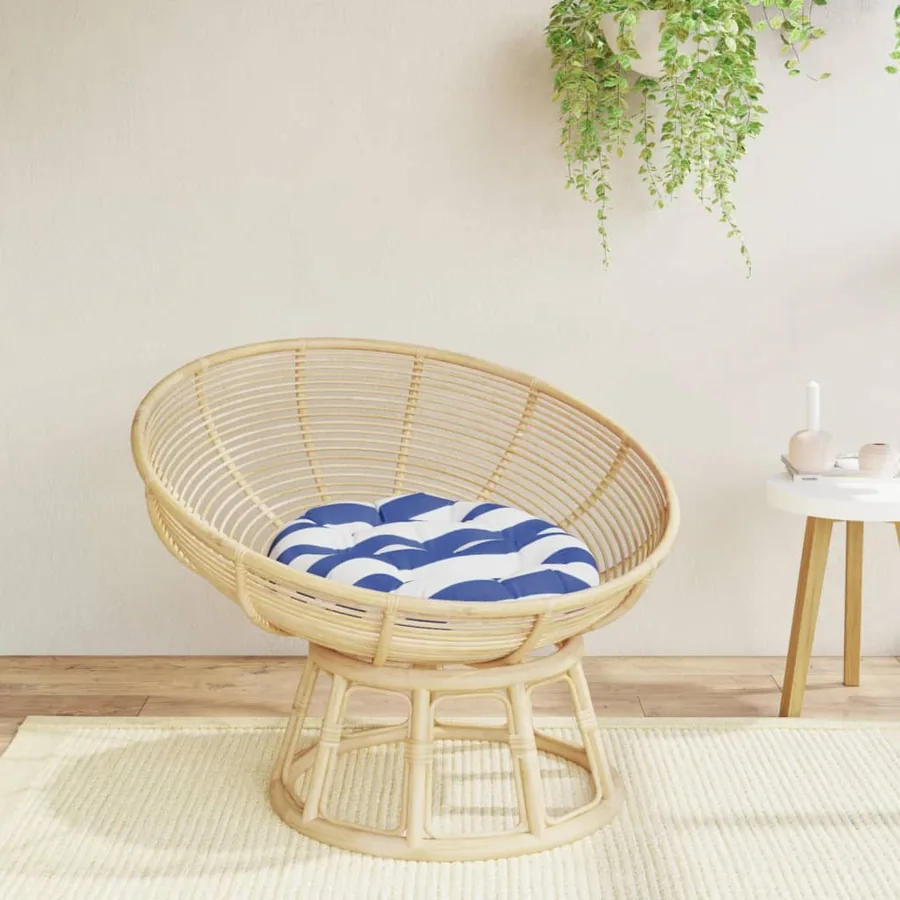Coussin rond rayure bleue/blanche Ø 60 x11 cm tissu oxford