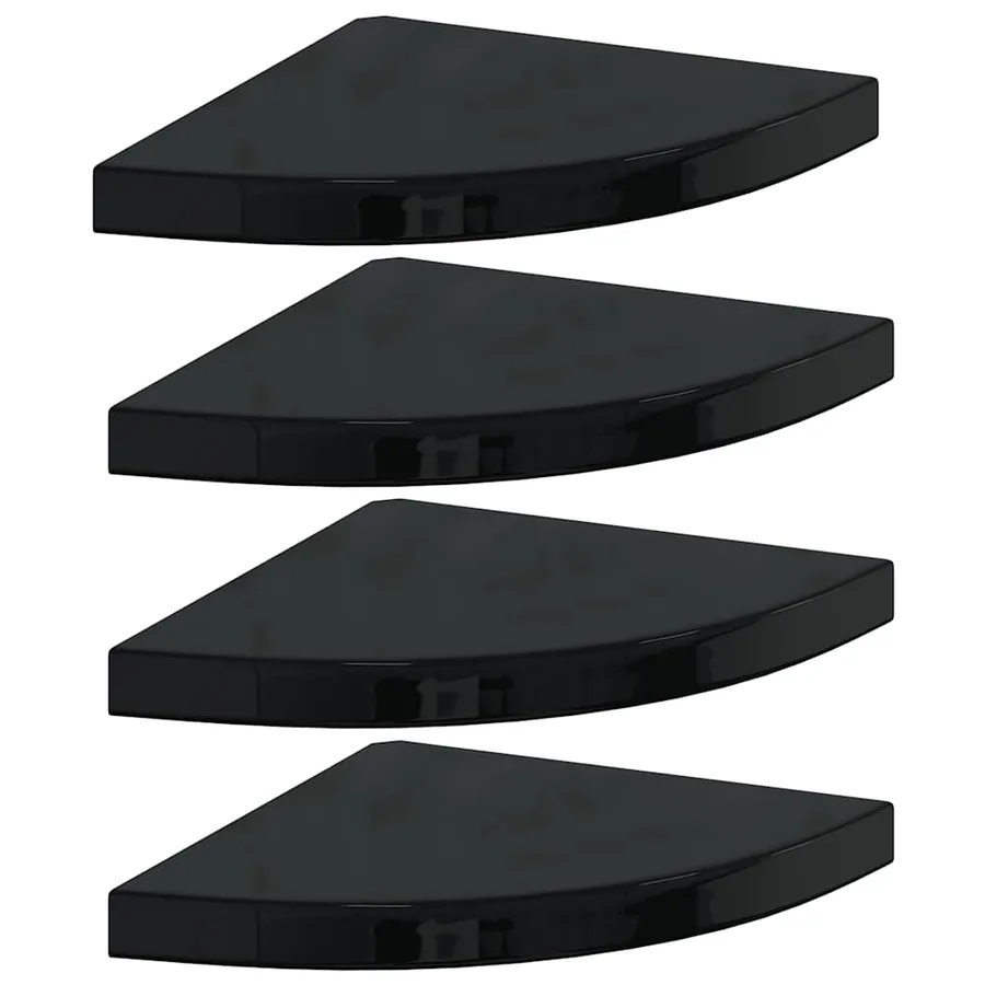Étagères d'angle flottantes 4 pcs noir brillant 35x35x3,8cm MDF - 2