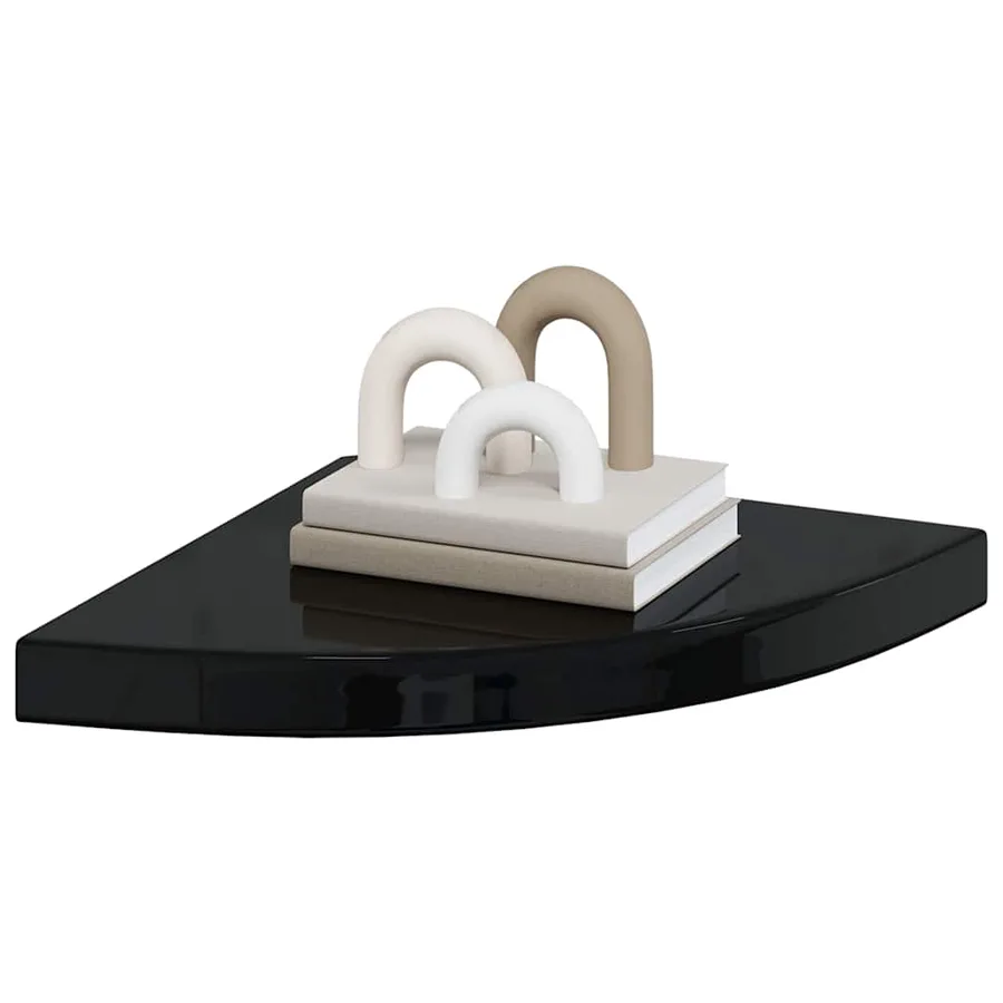 Étagères d'angle flottantes 4 pcs noir brillant 35x35x3,8cm MDF - 4