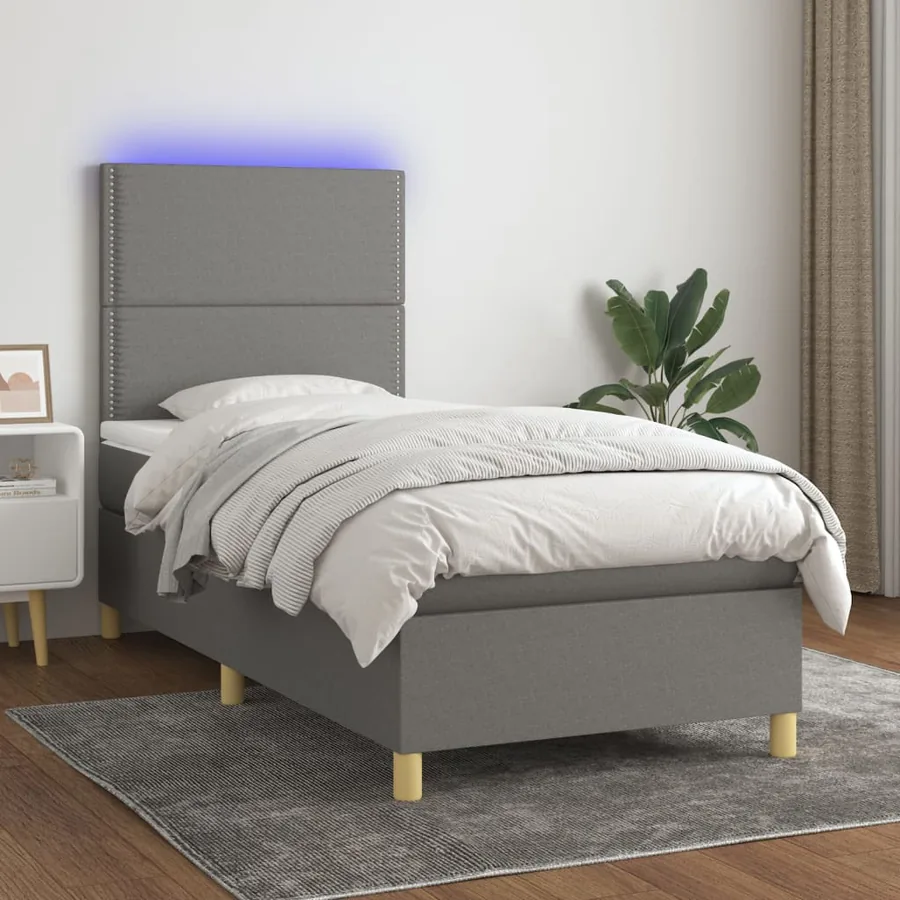 Sommier à lattes de lit et matelas et LED Gris foncé 100x200 cm