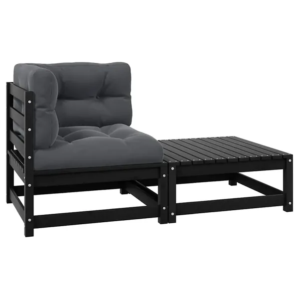 Salon de jardin 2 pcs avec coussins Noir Bois de pin massif