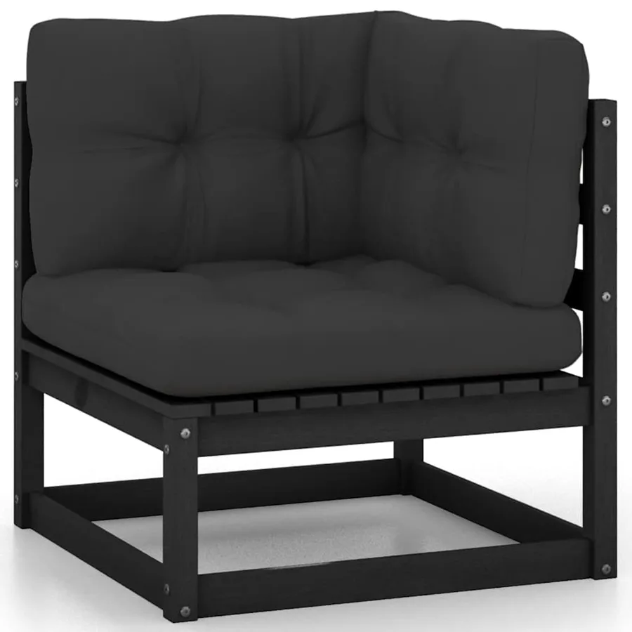 Salon de jardin 2 pcs avec coussins Noir Bois de pin massif - 2