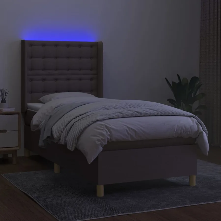 Sommier à lattes de lit matelas et LED Taupe 100x200 cm Tissu - 3