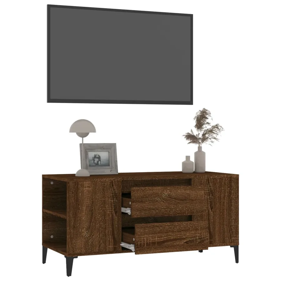 Meuble TV Chêne marron 102x44,5x50 cm Bois d'ingénierie - 5
