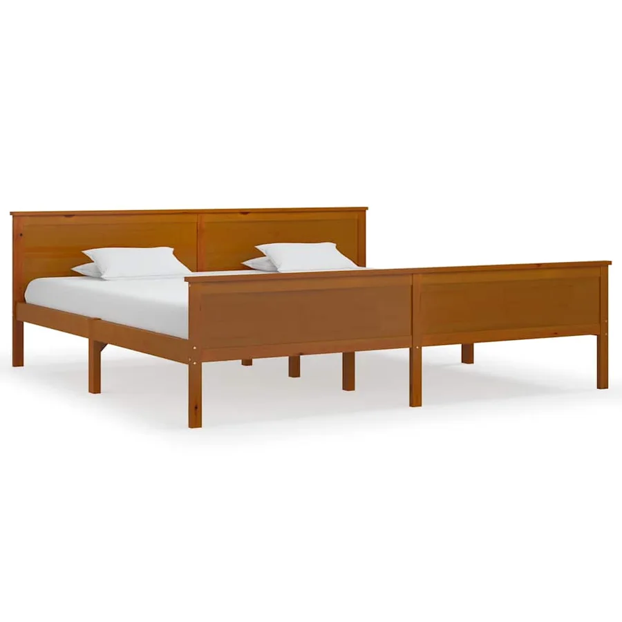Cadre de lit sans matelas marron miel bois pin massif 200x200cm - 2