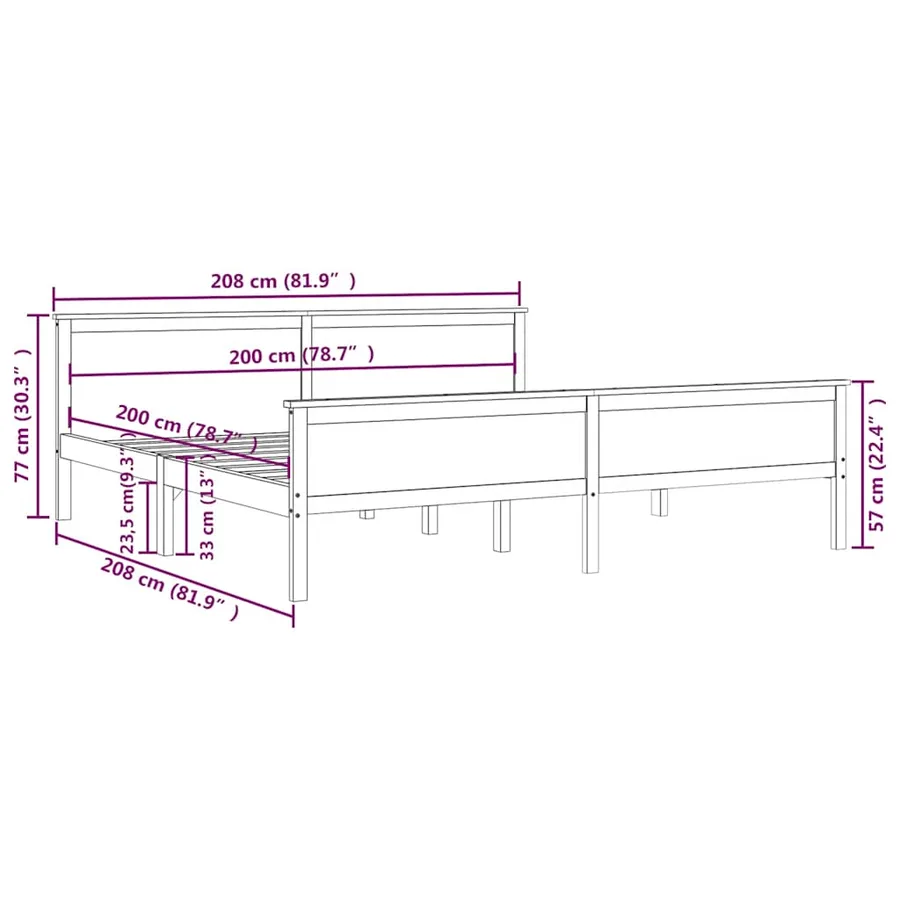 Cadre de lit sans matelas marron miel bois pin massif 200x200cm - 7