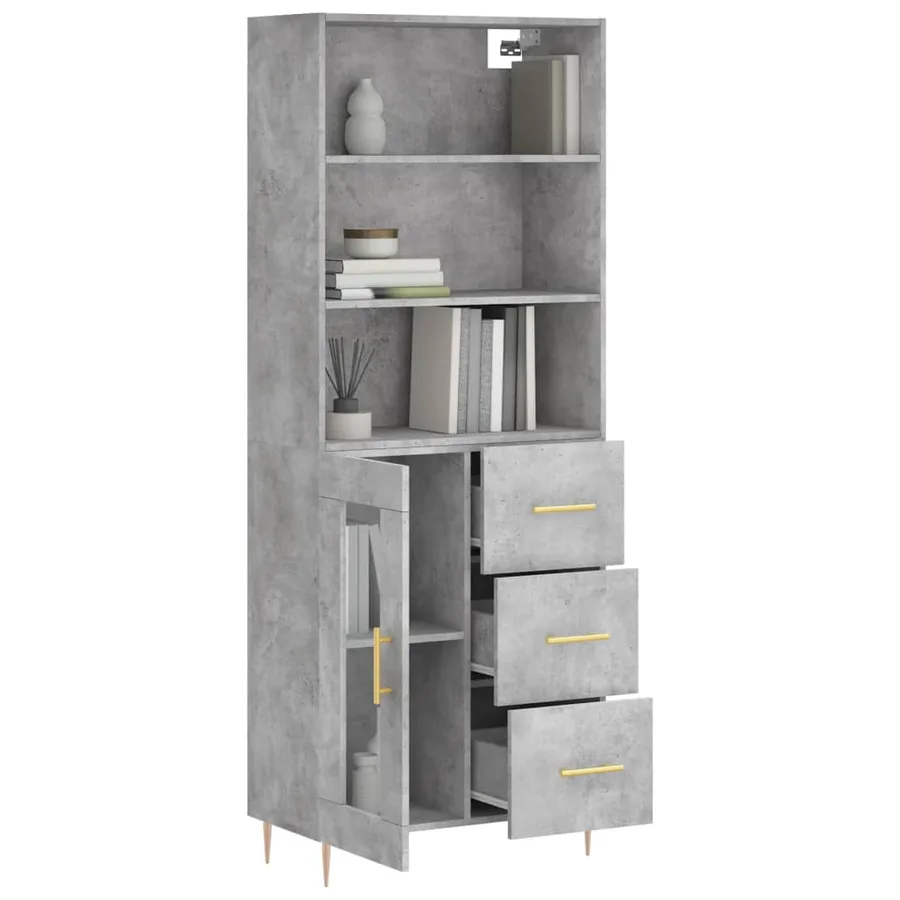 Buffet haut Gris béton 69,5x34x180 cm Bois d'ingénierie - 3
