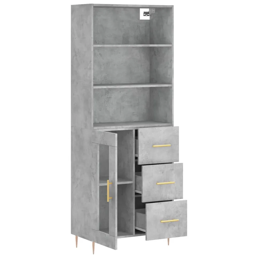 Buffet haut Gris béton 69,5x34x180 cm Bois d'ingénierie - 4