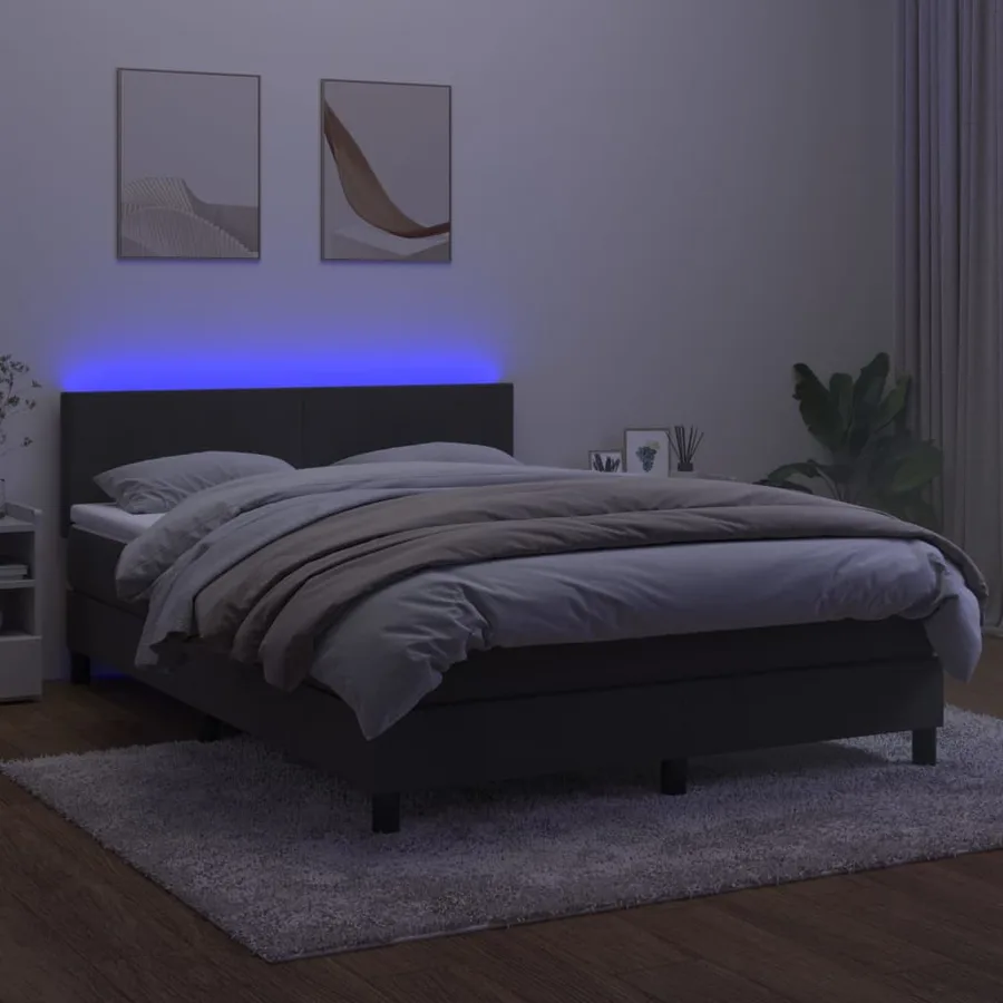 Sommier à lattes de lit avec matelas LED Gris foncé 140x200 cm - 4