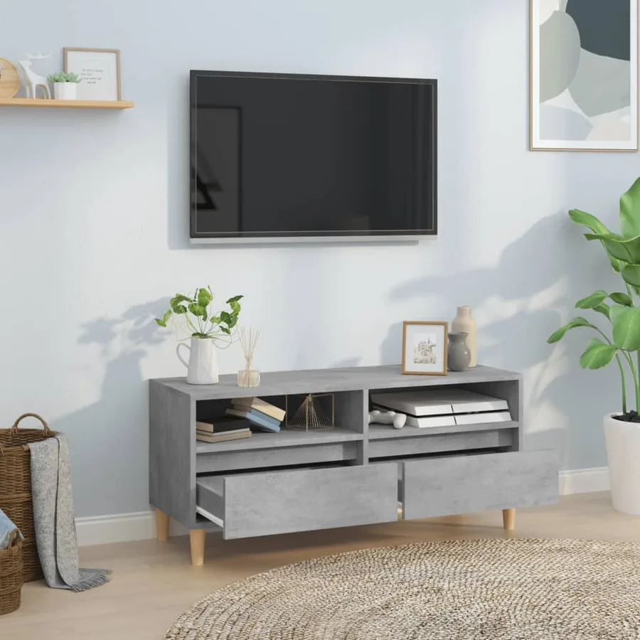 Meuble TV gris béton 100x34,5x44,5 cm bois d'ingénierie - 3
