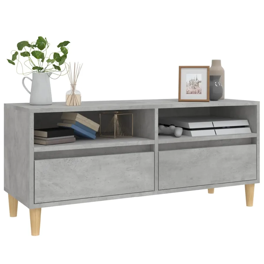 Meuble TV gris béton 100x34,5x44,5 cm bois d'ingénierie - 4