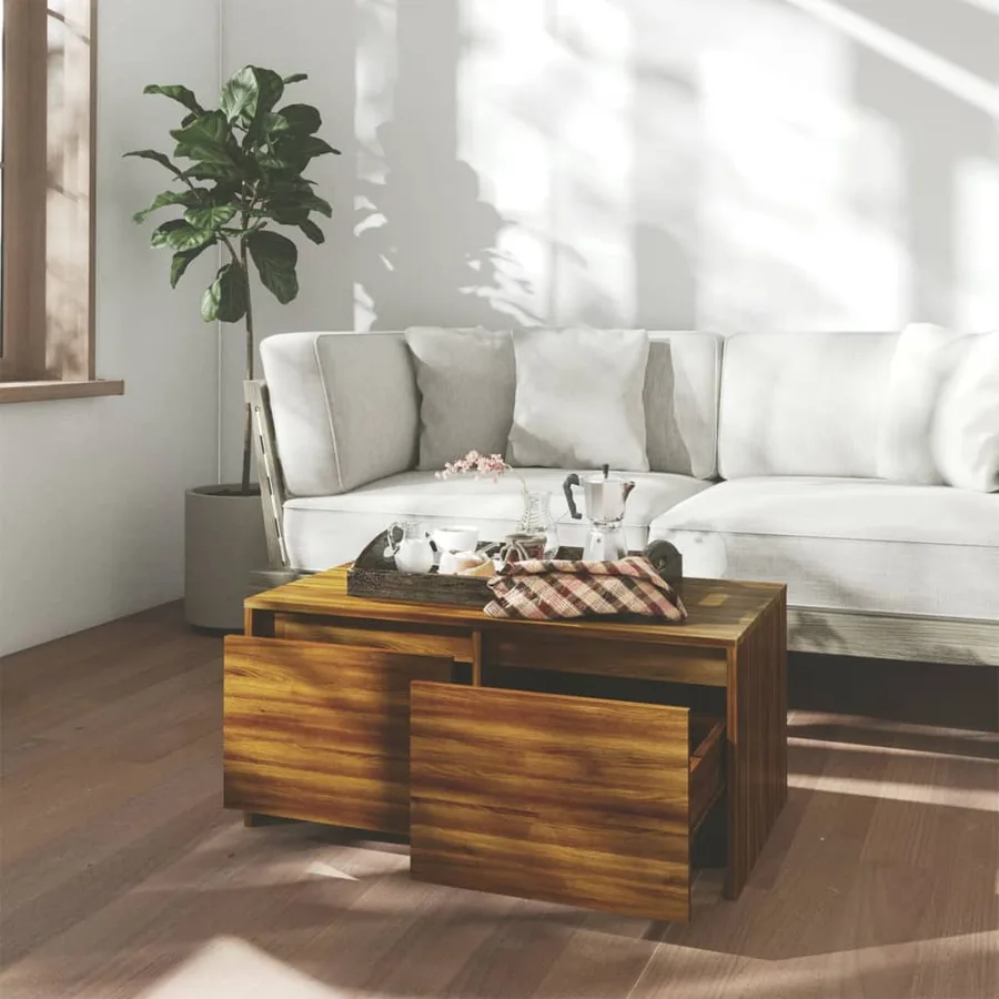 Table basse Chêne marron 90x50x41,5 cm Bois d'ingénierie - 3