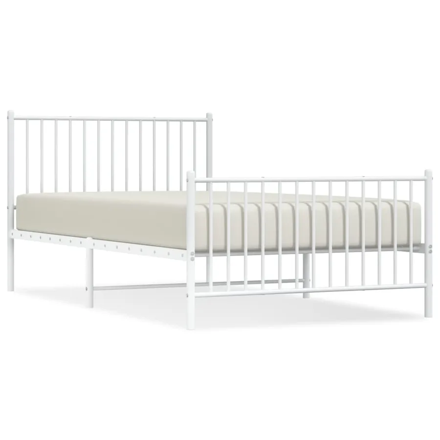 Cadre de lit métal sans matelas et pied de lit blanc 107x203 cm - 2