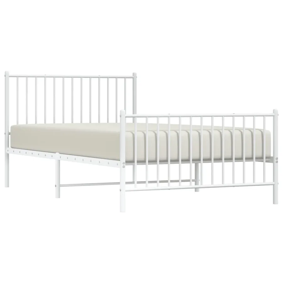 Cadre de lit métal sans matelas et pied de lit blanc 107x203 cm - 4