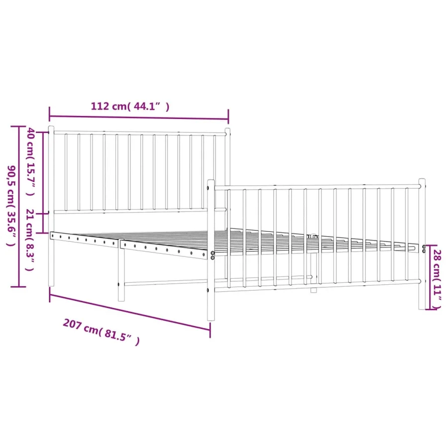 Cadre de lit métal sans matelas et pied de lit blanc 107x203 cm - 9