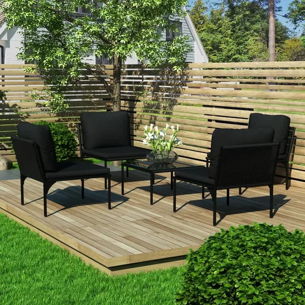 Salon de jardin 5 pcs avec coussins Noir PVC