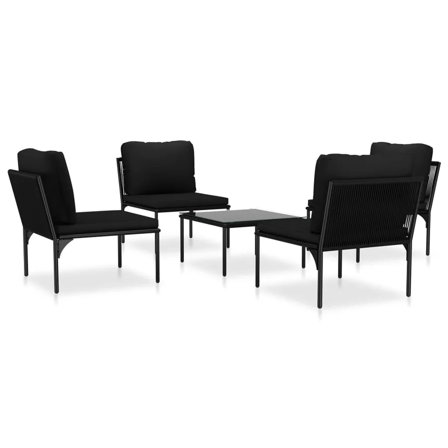 Salon de jardin 5 pcs avec coussins Noir PVC - 2