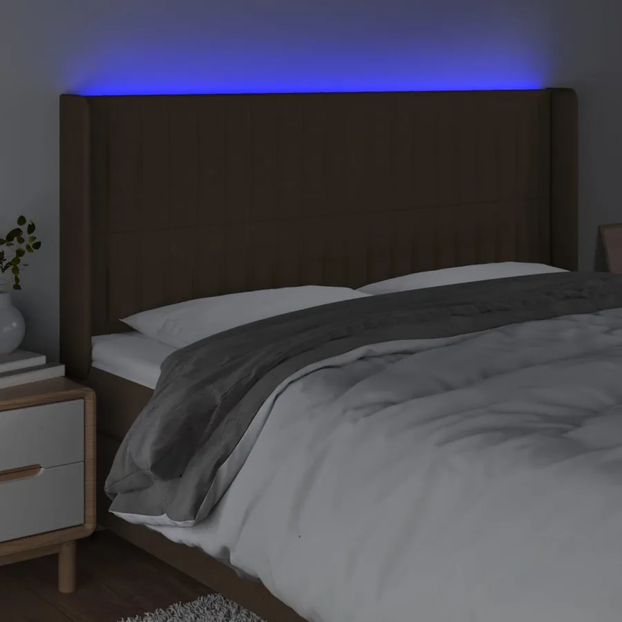 Tête de lit à LED Marron foncé 203x16x118/128 cm Tissu - 4