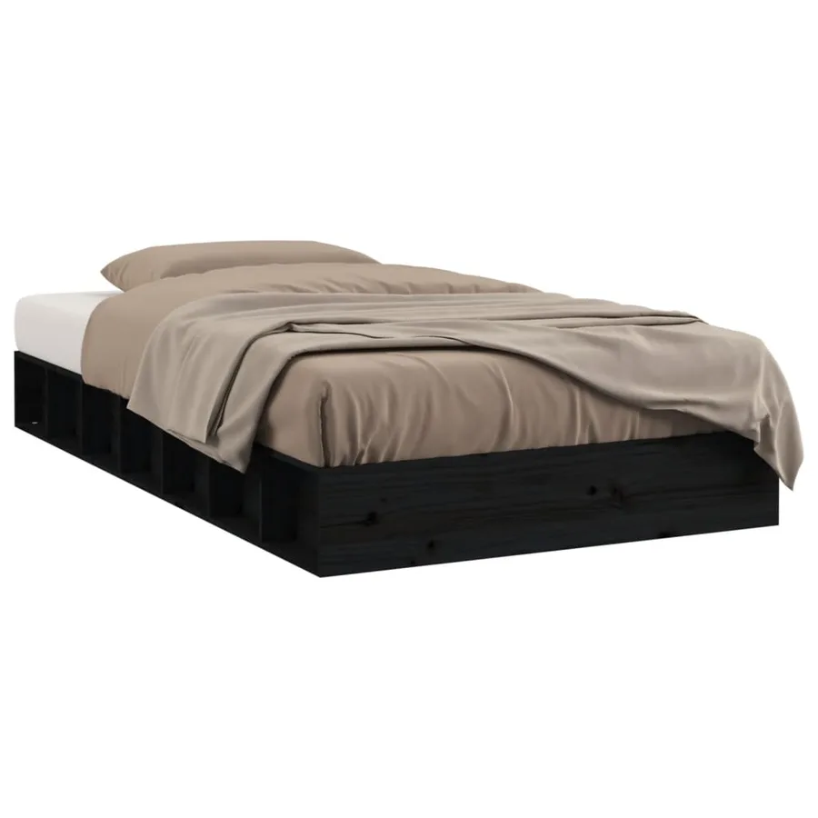 Cadre de lit sans matelas noir 135x190 cm bois massif - 2